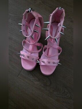 Dolls Kill Pink Spiked Strappy Heels